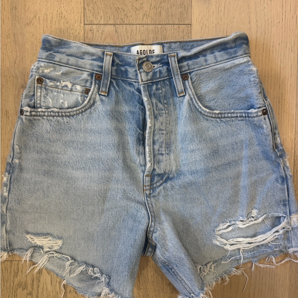 Agolde Light Blue Distressed Jean Shorts